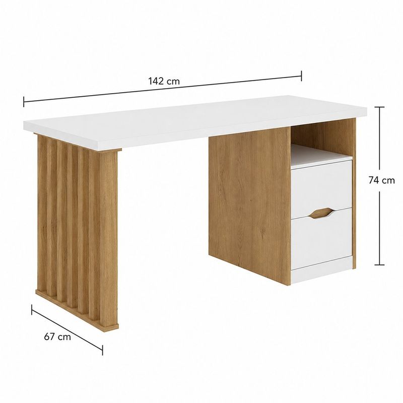 Escritorio Florence de MDF Blanco con Cajones Café de 142 x 67 x 74 cm