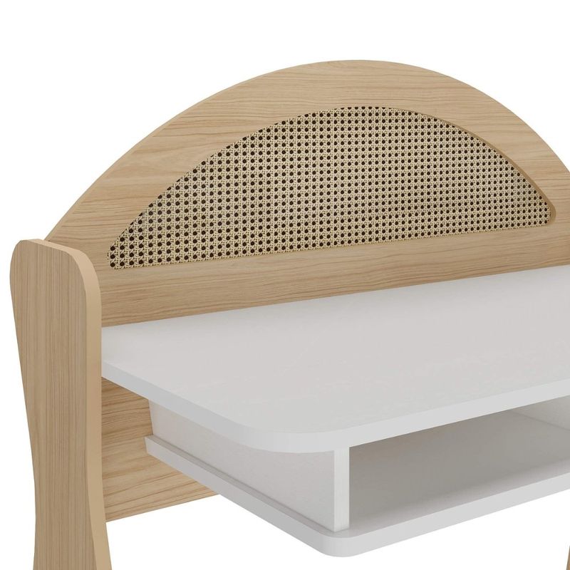 Escritorio con Repisa Superior y Arco Reversible de MDF Blanco y Beige 90 x 53 x 107 cm