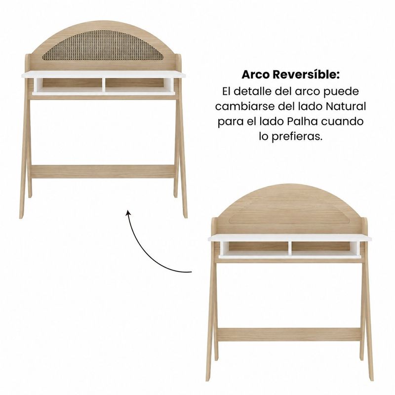 Escritorio con Repisa Superior y Arco Reversible de MDF Blanco y Beige 90 x 53 x 107 cm