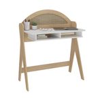 Escritorio con Repisa Superior y Arco Reversible de MDF Blanco y Beige 90 x 53 x 107 cm