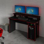 Escritorio Gamer de MDF y Metal con Soporte para Monitores Negro con Rojo 136 x 60 x 89.5 cm