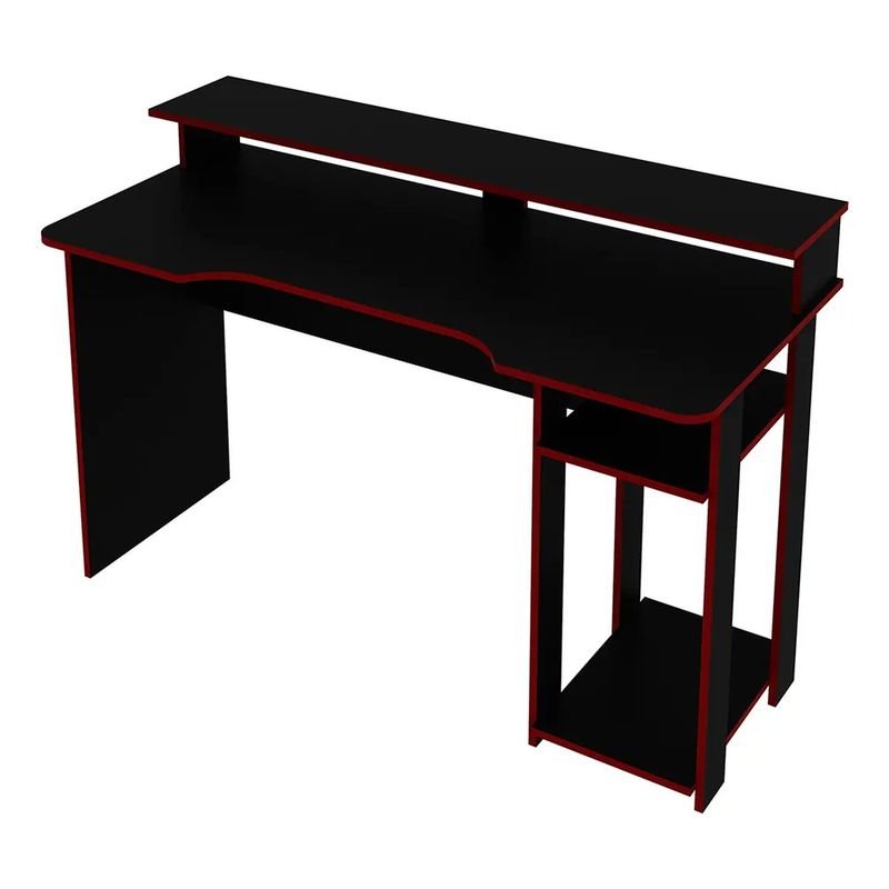 Escritorio Gamer de MDF y Metal con Soporte para Monitores Negro con Rojo 136 x 60 x 89.5 cm