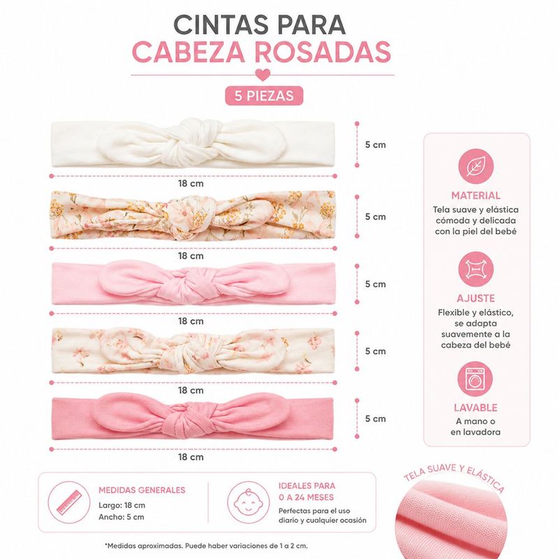 Set de Cintas para Bebé en Tonos Crema 5 Pzas