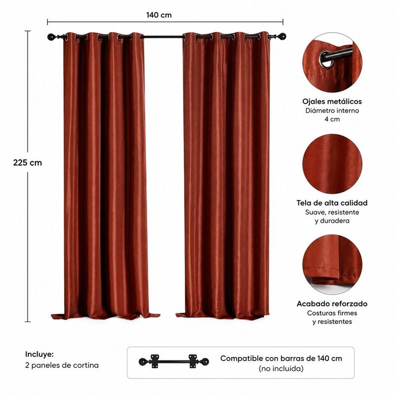 Cortina Black Out Grindle de 140 x 240 Cm Color Terracota
