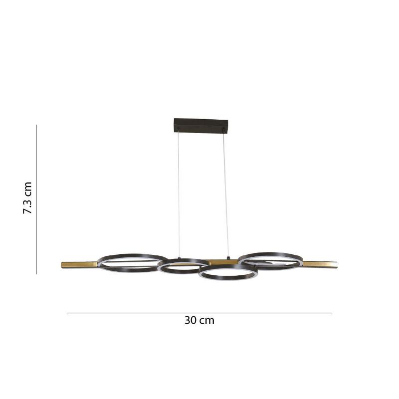 Lámpara Colgante LED de 4 Aros Luz Cálida de 3000K en Color Negro