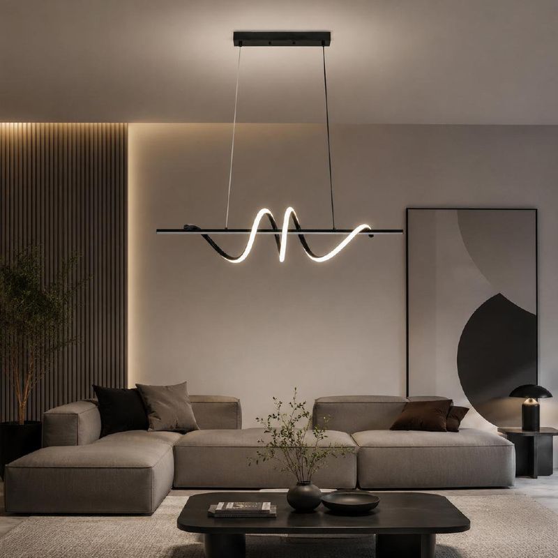 Lámpara de Colgar LED CCT Lineal Ondulada Color Negro