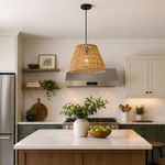 Lámpara Colgante de Ratán Natural con Pantalla Tejida de 38.5 Cm