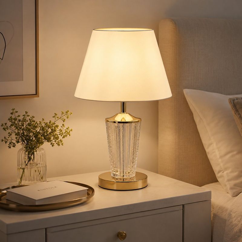 Lámpara de Mesa con Pantalla Color Beige Base Texturizada Dorada Base E27 de 60 W