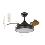 Ventilador de Techo Negro con Aspas Retráctiles Doradas y Luz Integrada