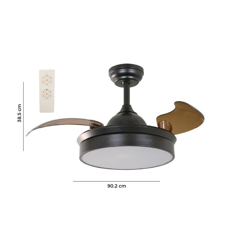 Ventilador de Techo Negro con Aspas Retráctiles Doradas y Luz Integrada