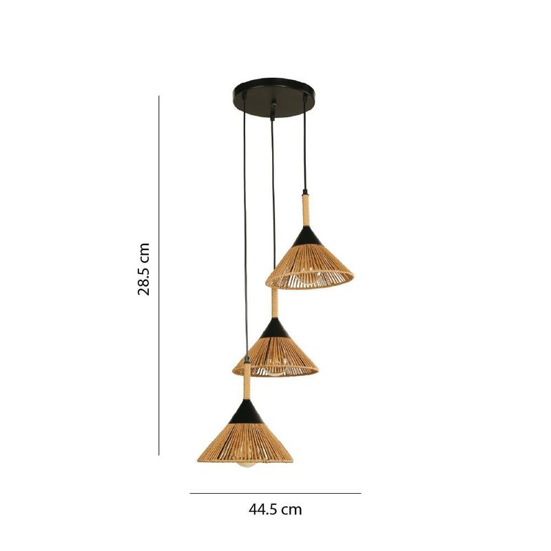 Lámpara Colgante en Mimbre de 3 Luces de 40W en Color Negro