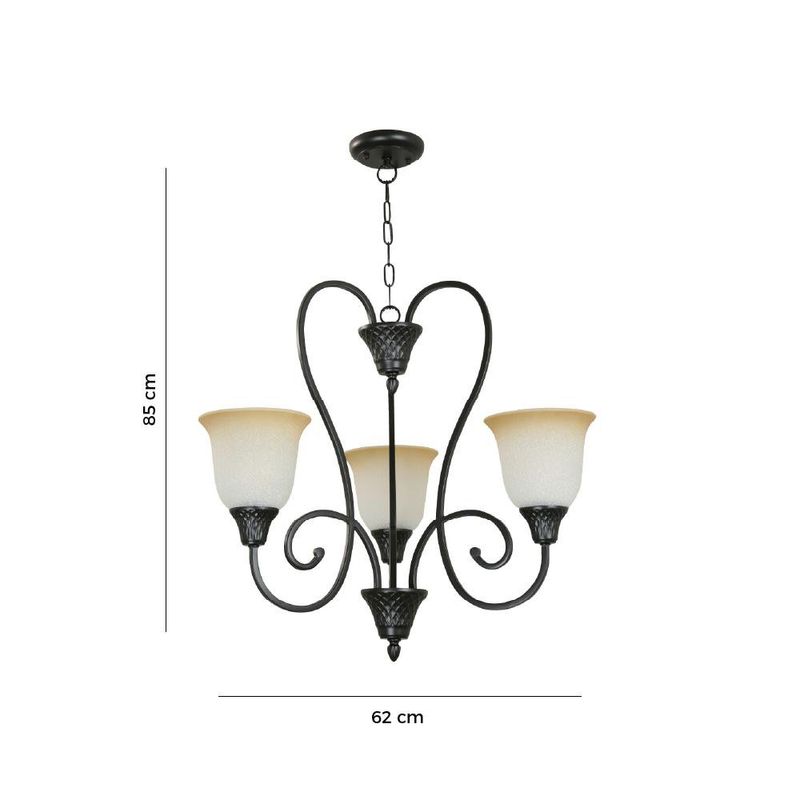 Lámpara de Techo Color Negra Estilo Clásico Decorativo de 3 Luces