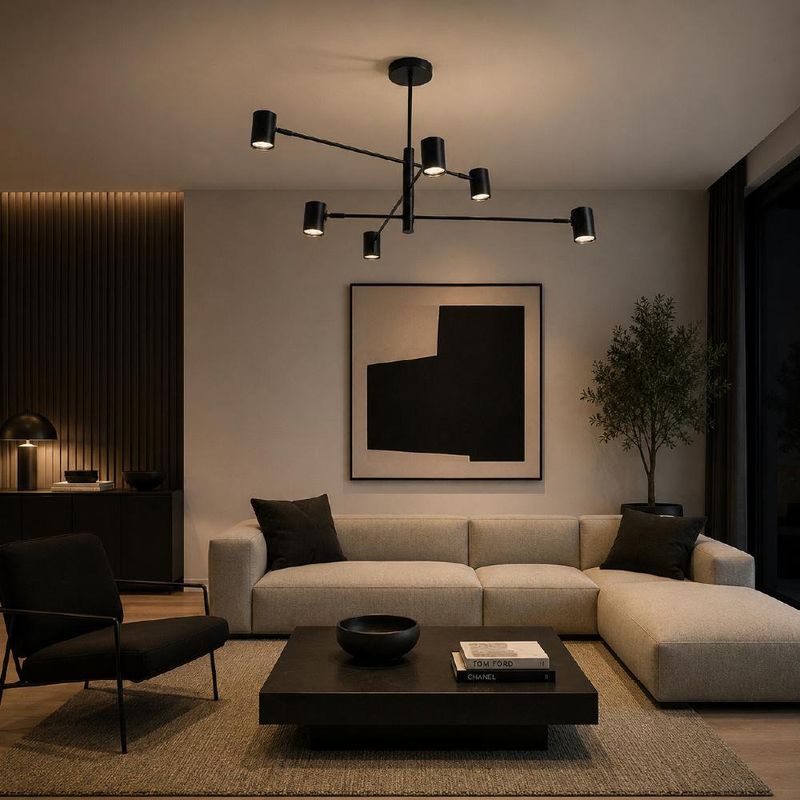 Lámpara Colgante de Techo 6 Luces de 5W en Acabado Negro