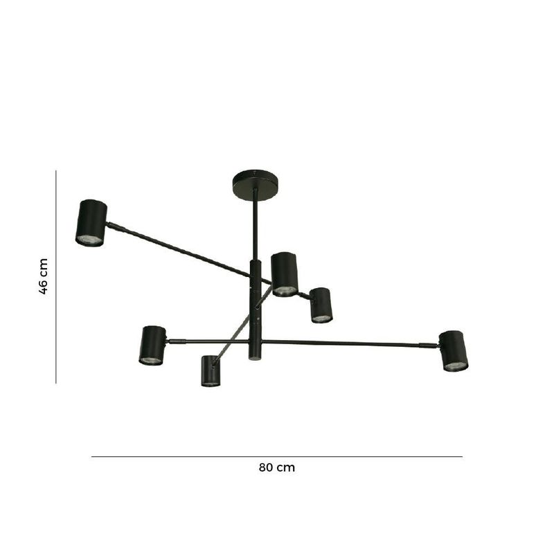 Lámpara Colgante de Techo 6 Luces de 5W en Acabado Negro