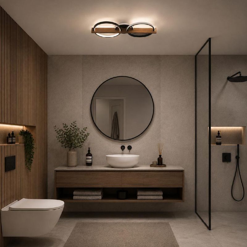 Lámpara de Techo con Aros y Acabado Tipo Madera Luz Cálida