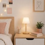 Lámpara de Mesa de Madera Natural con Pantalla Blanca