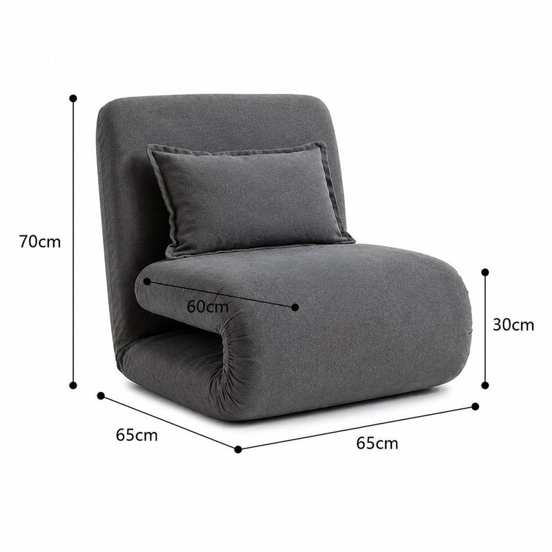 Sillón Sofá Billy Plegable con Almohada de 127 x 65 x 32 cm Gris Oscuro