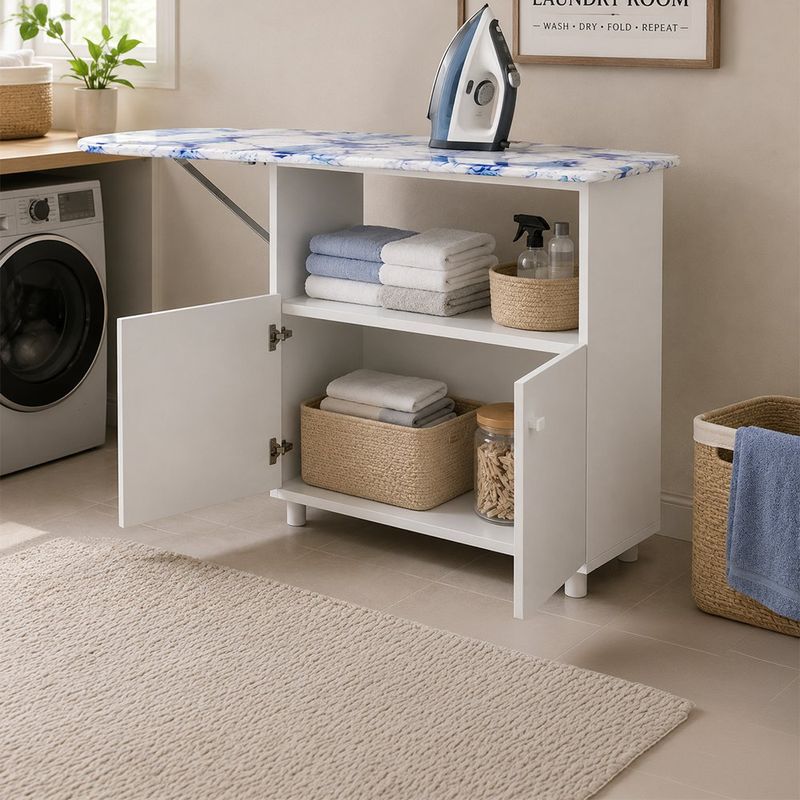 Mueble con Planchador Multifuncional 2 Puertas 100.5 x 30 x 95 Cm Color Blanco