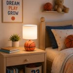 Lámpara de Mesa Decorativa con Diseño de Basketball y Pantalla Blanca