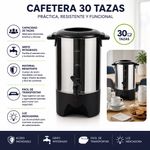 Percoladora 30 Tazas de Acero Inoxidable Color Plateado con Negro