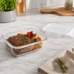 Recipiente Rectangular de Vidrio Borosilicato con Tapa Hermética de 850 mL Transparente