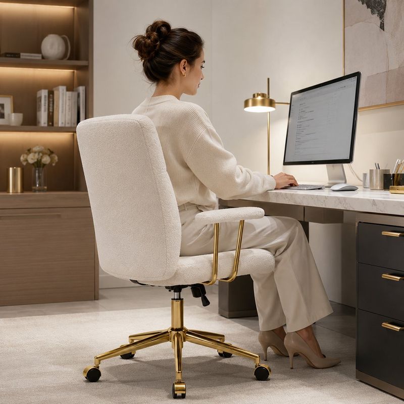 Silla de Oficina Estilo Ejecutivo Elegance Color Beige y Dorado