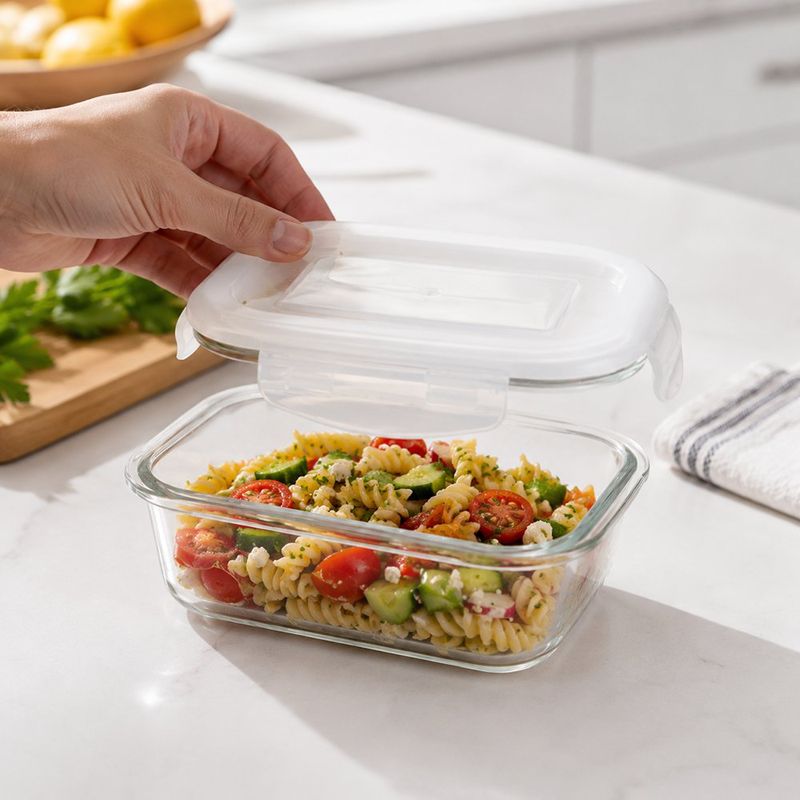 Recipiente Rectangular de Vidrio Borosilicato con Tapa Hermética de 500 mL Transparente