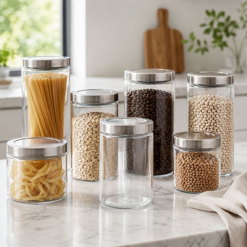 Frasco de Vidrio Apilable con Tapa Hermética para Alimentos de 1250 mL Transparente