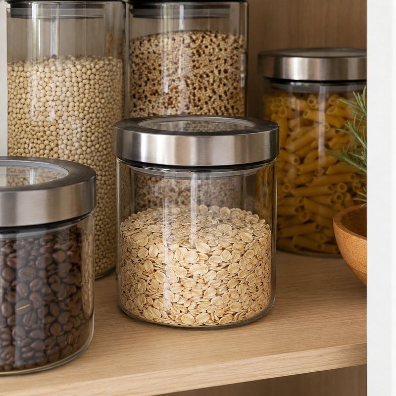 Frasco de Vidrio Apilable con Tapa Hermética para Alimentos de 900 mL Transparente