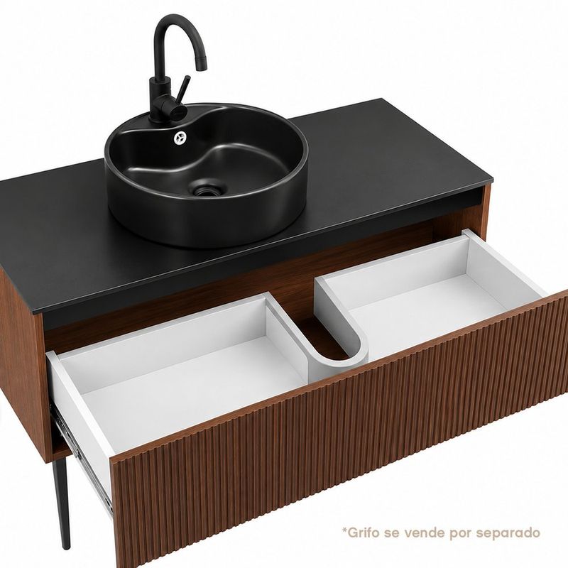 Vanity de Piso MDF con Lavamanos de Cerámica Redondo y Espejo Color Café 100 Cm