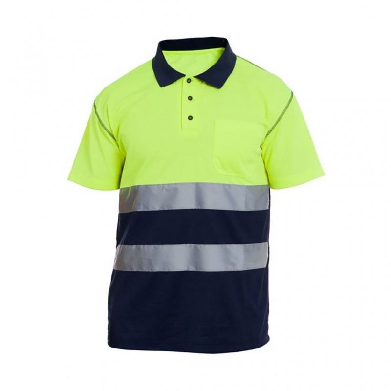 Polo Reflectiva de Alta Visibilidad Manga Corta Amarillo y Azul Marino