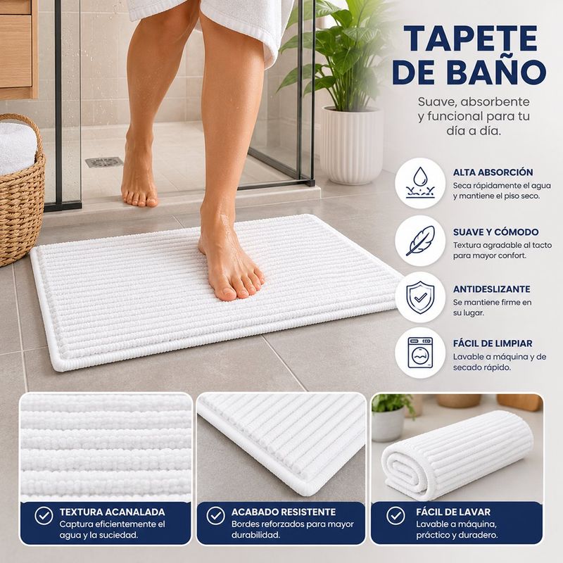 Alfombra de Baño Diseño Texturizado 50 x 80 cm Color Blanco Perla