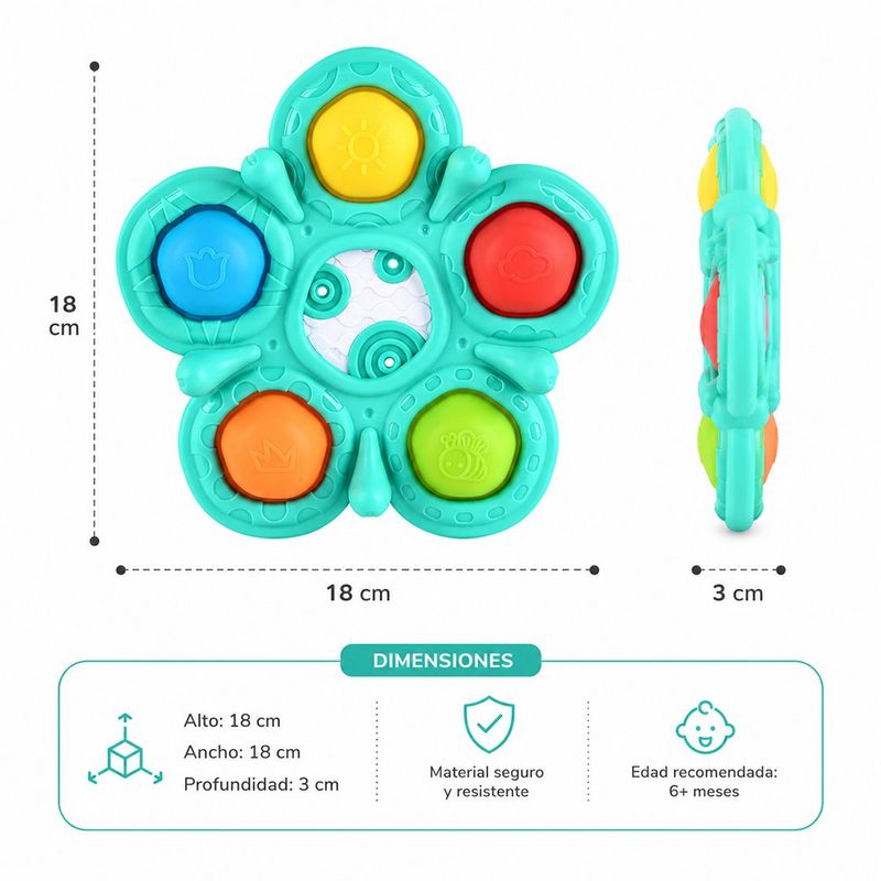 Juguete Sensorial en Forma de Flor con Botones Pop Interactivos 18 cm