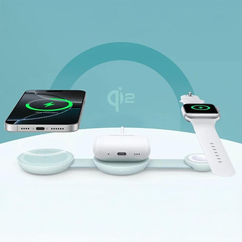 Estación de Carga Inalámbrica MagGo 3 en 1 Qi2 para iPhone, Apple Watch y AirPods en Color Verde Pastel