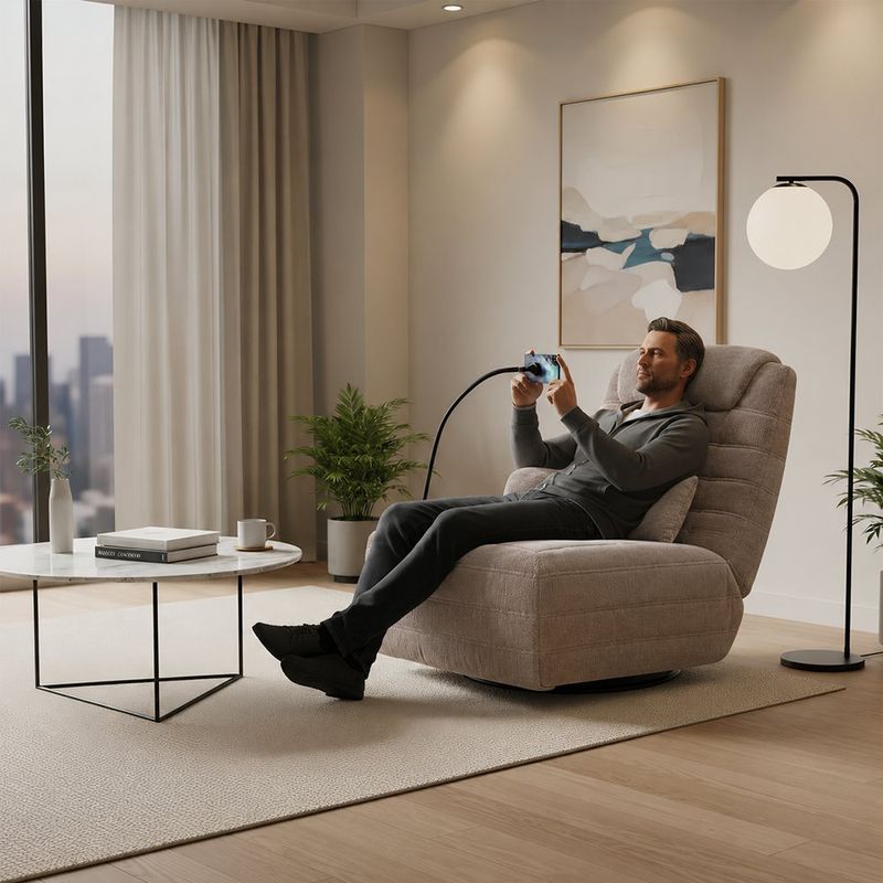 Sillón Reclinable Color Taupe con Soporte para Teléfono 82 x 95 x 96 Cm