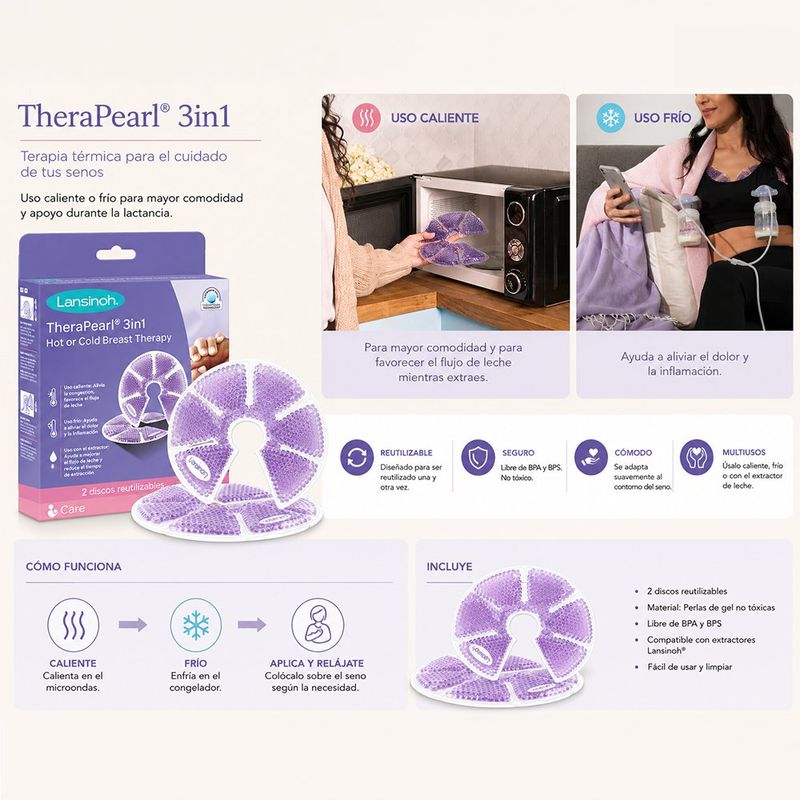 Pezoneras para Terapia de Pecho en Frío y Calor Therapearl 3-en-1 con Perlas de Gel, 2 Unidades