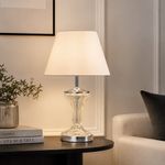 Lámpara de Mesa con Pantalla Beige y Base Transparente Acabado Cromado Base E27 60 W