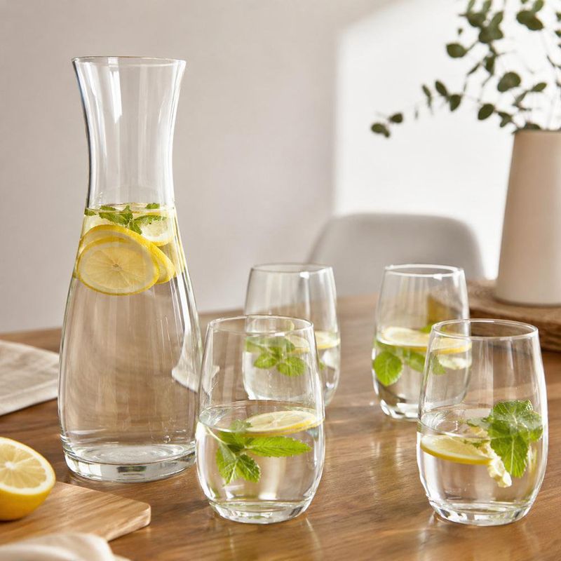 Set de Vidrio con Jarra de 1.4 L y 4 Vasos Altos de 13.2 Oz Transparente