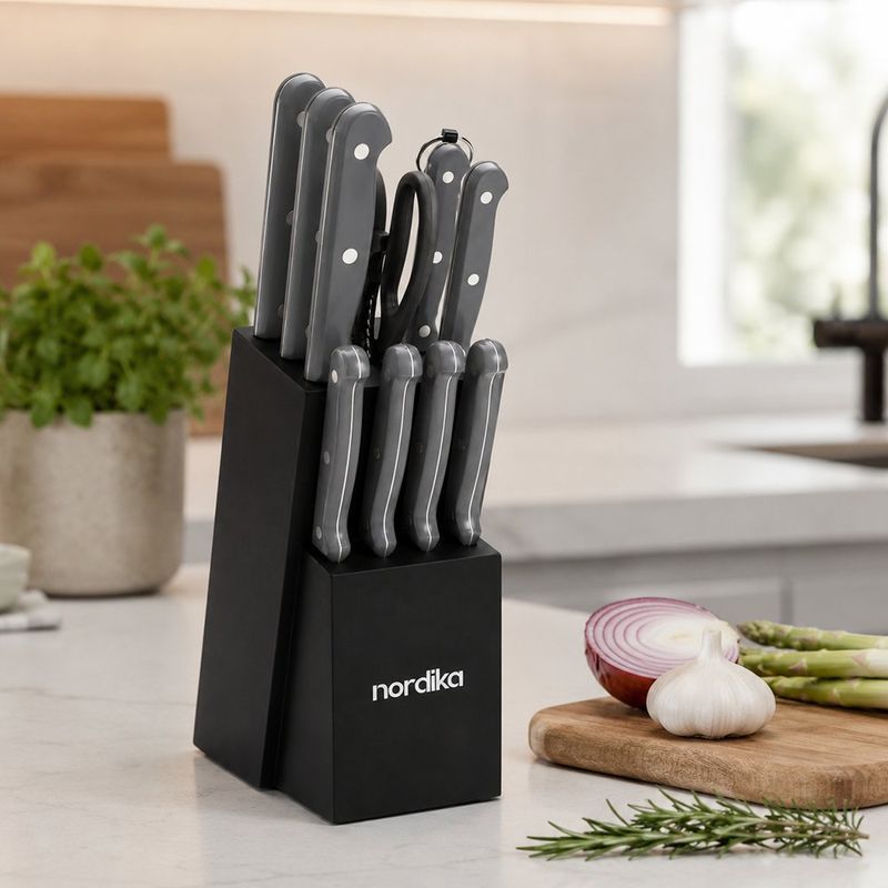 Set de 9 Cuchillos con Base Tijera y Afilador