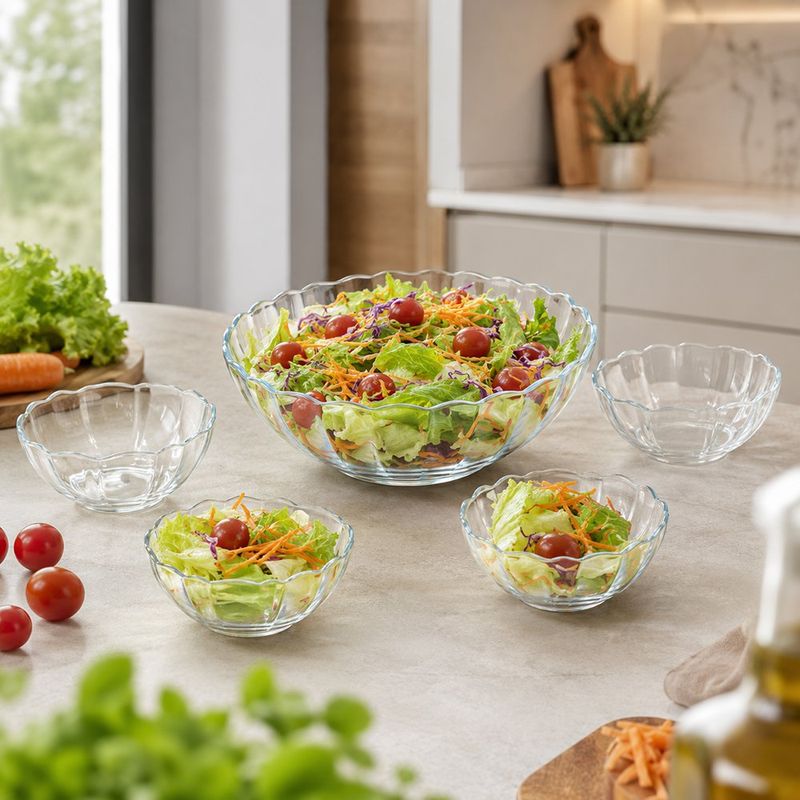Set de Ensaladeras de Vidrio Transparente 5 Piezas