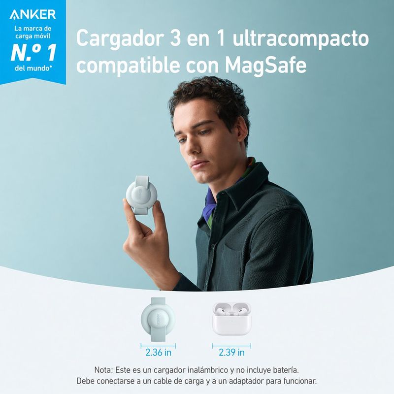 Estación de Carga Inalámbrica MagGo 3 en 1 Qi2 para iPhone, Apple Watch y AirPods en Color Verde Pastel