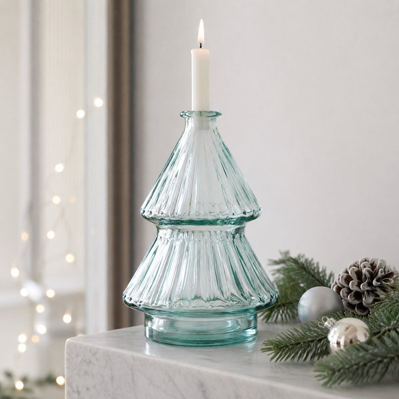 Candelero Decorativo Árbol de Vidrio Transparente Bajo
