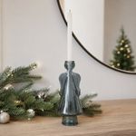 Candelero Decorativo Ángel de Vidrio Azul Traslúcido