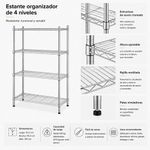 Estantería Metálica de 4 Niveles Ajustables 91.2 x 40.3 x 135 Cm Color Plateado
