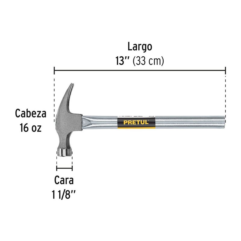 Martillo de Uña Curva 16 Oz con Mango Tubular