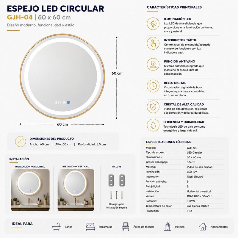 Espejo LED Circular Gjh-04 60x60 cm