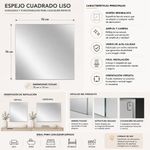 Espejo Cuadrado Liso sin Marco con Bordes Pulidos de 70x70 Cm