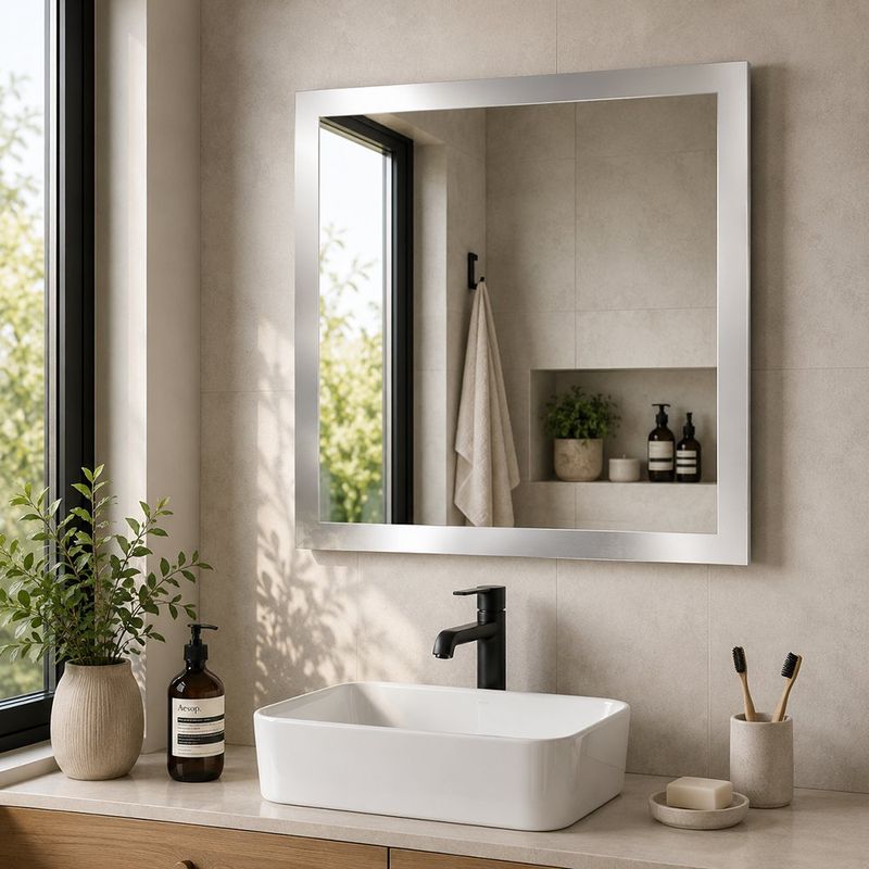 Espejo Cuadrado Liso sin Marco con Bordes Pulidos de 70x70 Cm