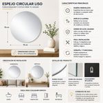Espejo Circular Liso sin Marco con Bordes Pulidos de 70x70 Cm