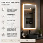 Espejo Rectangular con Luz LED e Iluminación Táctil de 120x60 Cm